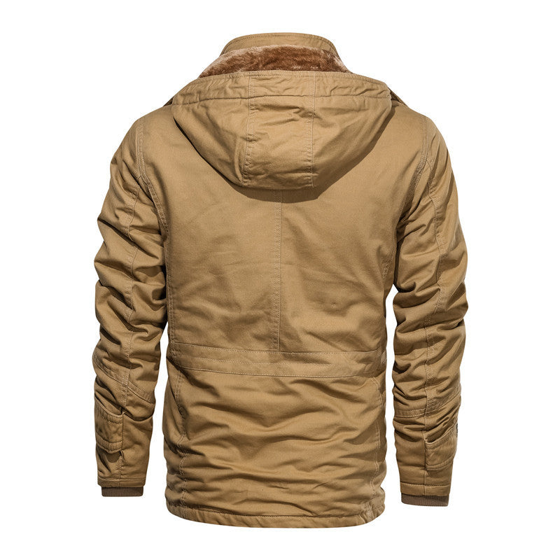 Men's padded canvas utility jacket with soft teddy lining, concealed two-way zipper, and multiple pockets Chichicherry