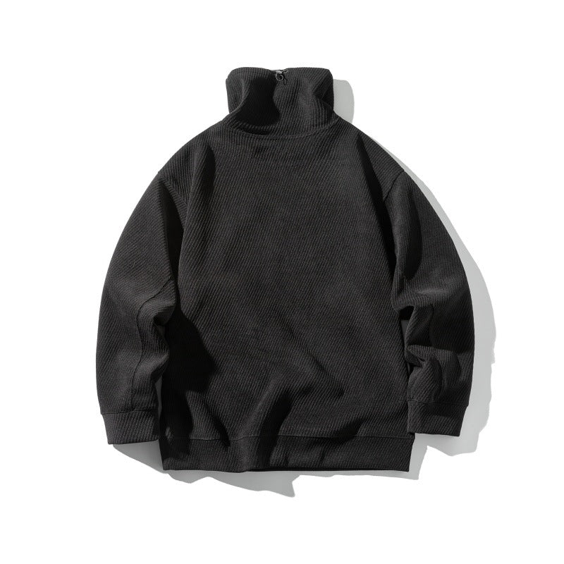 Unisex Oversize Waffle Structure Half Roll Neck Sweatshirt with Kangaroo Pocket Chichicherry