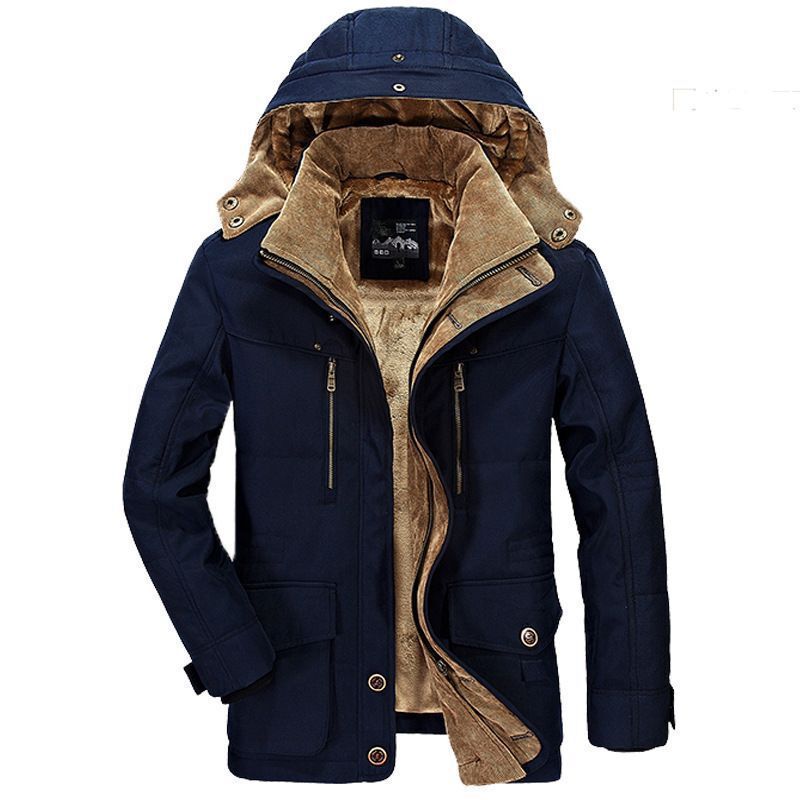 Men's Canvas Parka with Corduroy Inner Collar, Removable Hood and Warming Thermal Lining Chichicherry