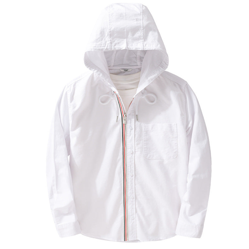 Men's Lightweight Hooded Shirt made of Cotton Blend with Long Zipper Placket and Chest Pocket Chichicherry