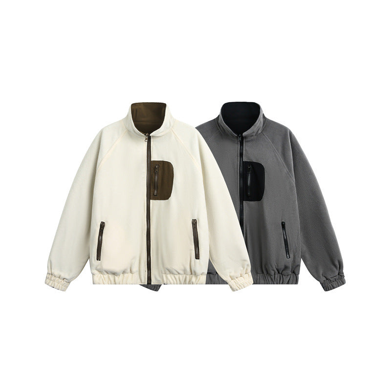 Unisex Lightweight Fleece Outdoor Jacket with Zipper Chest Pocket and Elastic Hem Chichicherry