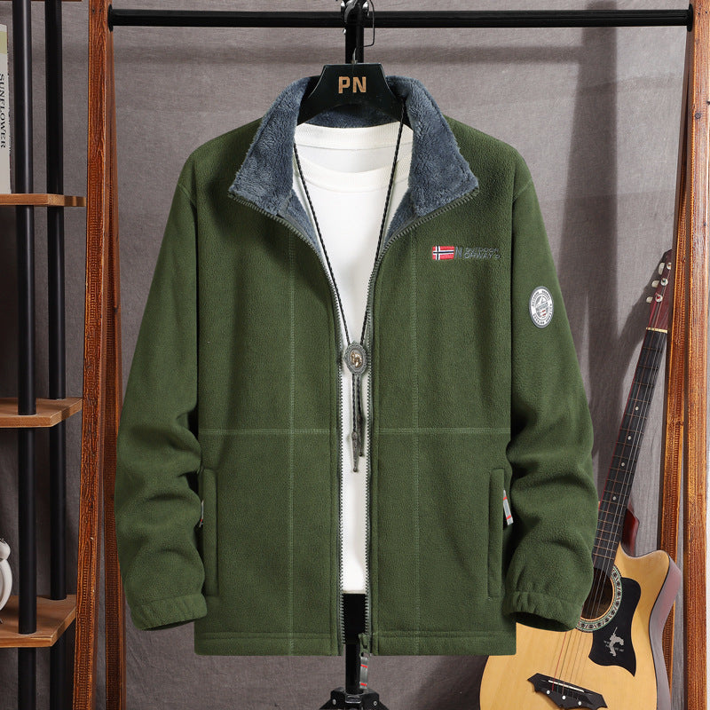 Men's Warm Fleece Jacket with Teddy Collar, Full-Length Zipper and Utility Pockets Chichicherry