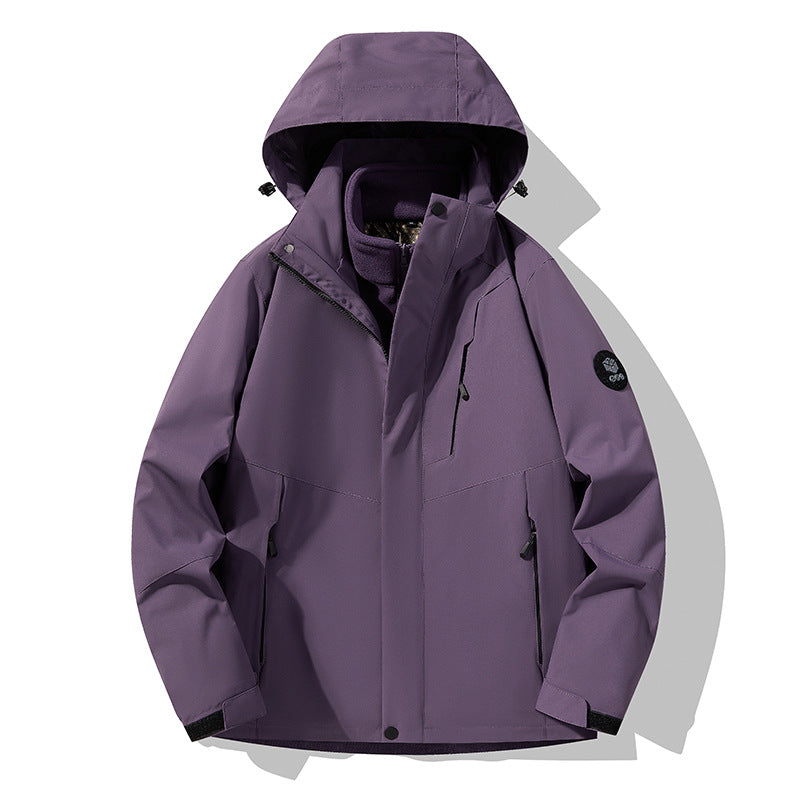 Men's three-layer breathable softshell trekking jacket with integrated fleece collar and adjustable hood Chichicherry