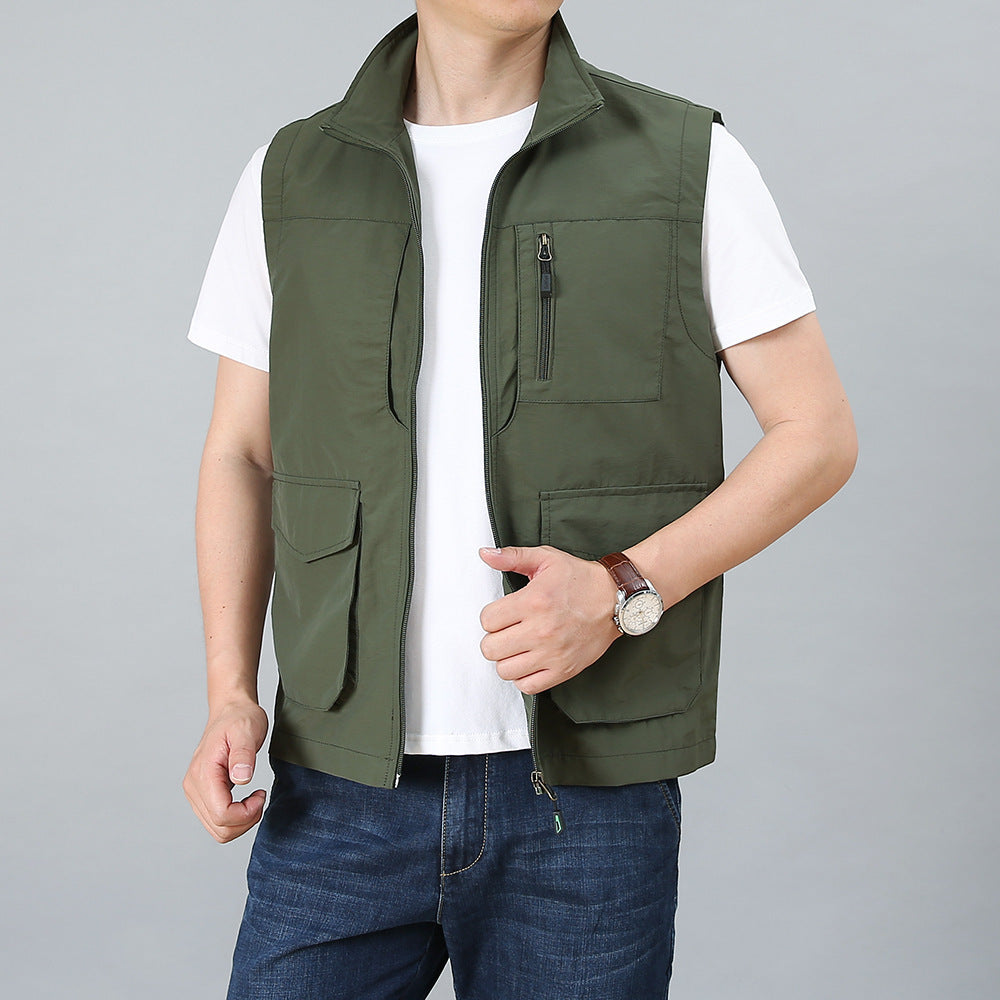 Men's utility vest with multiple pockets and stand-up collar Chichicherry
