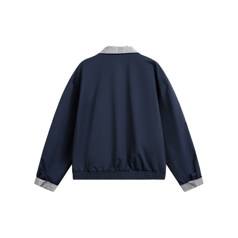 Men's lightweight transitional jacket with check collar, roll-up sleeves, and elastic hem Chichicherry