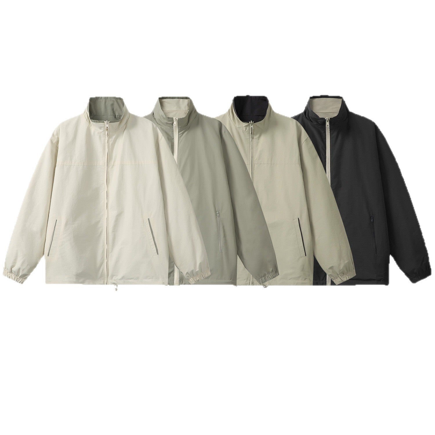 Unisex Lightweight Boxy Windbreaker with High Stand Collar and Drawstring Chichicherry
