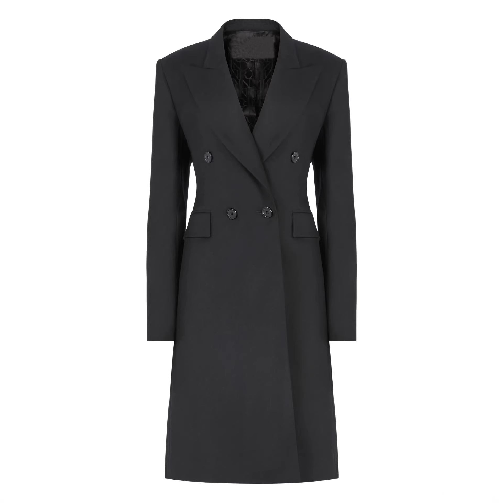Women's long blazer in minimalist double-breasted style with reinforced shoulders Chichicherry