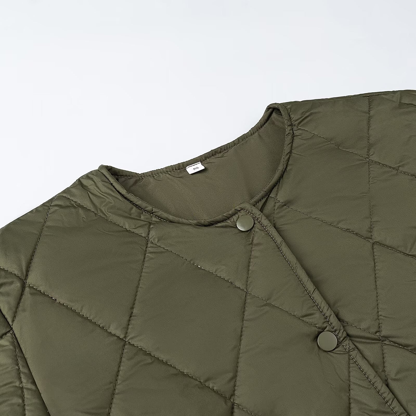 Women's quilted jacket without collar with snap button closure and patch pockets Chichicherry