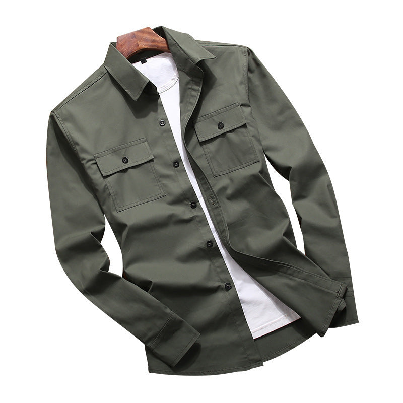 Men's Cotton Utility Shirt Jacket with Chest Flap Pockets and Shirt Collar Chichicherry