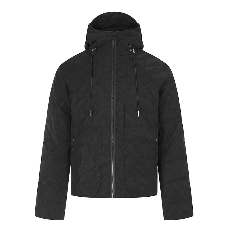 Men's padded short quilted jacket with hood, drawstring and full-length zipper Chichicherry