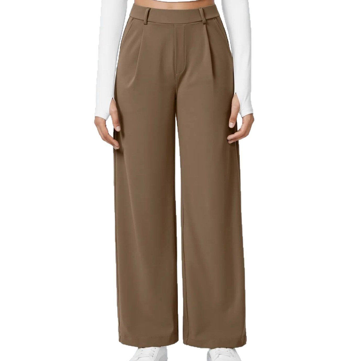 Women's Wide High-Waist Palazzo Pants with Pleats and Side Pockets Chichicherry