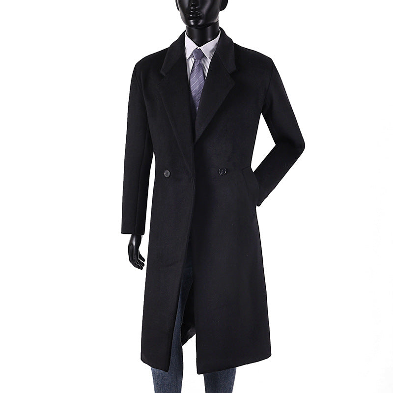 Men's Modern Long Coat made of wool blend with narrow lapels, slight waist suppression, and side patch pockets Chichicherry