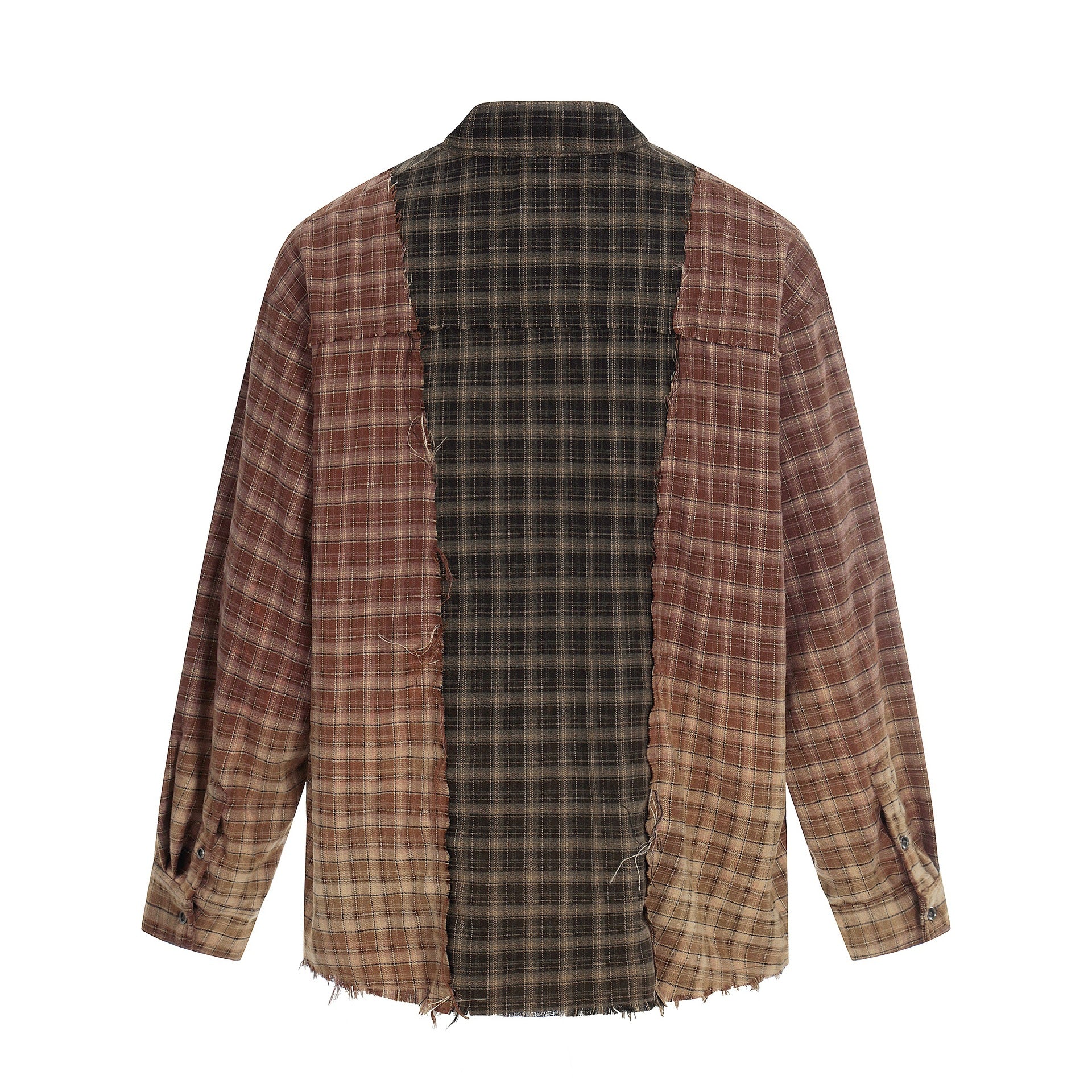 Men's Patchwork Flannel Overshirt with Frayed Edges Chichicherry