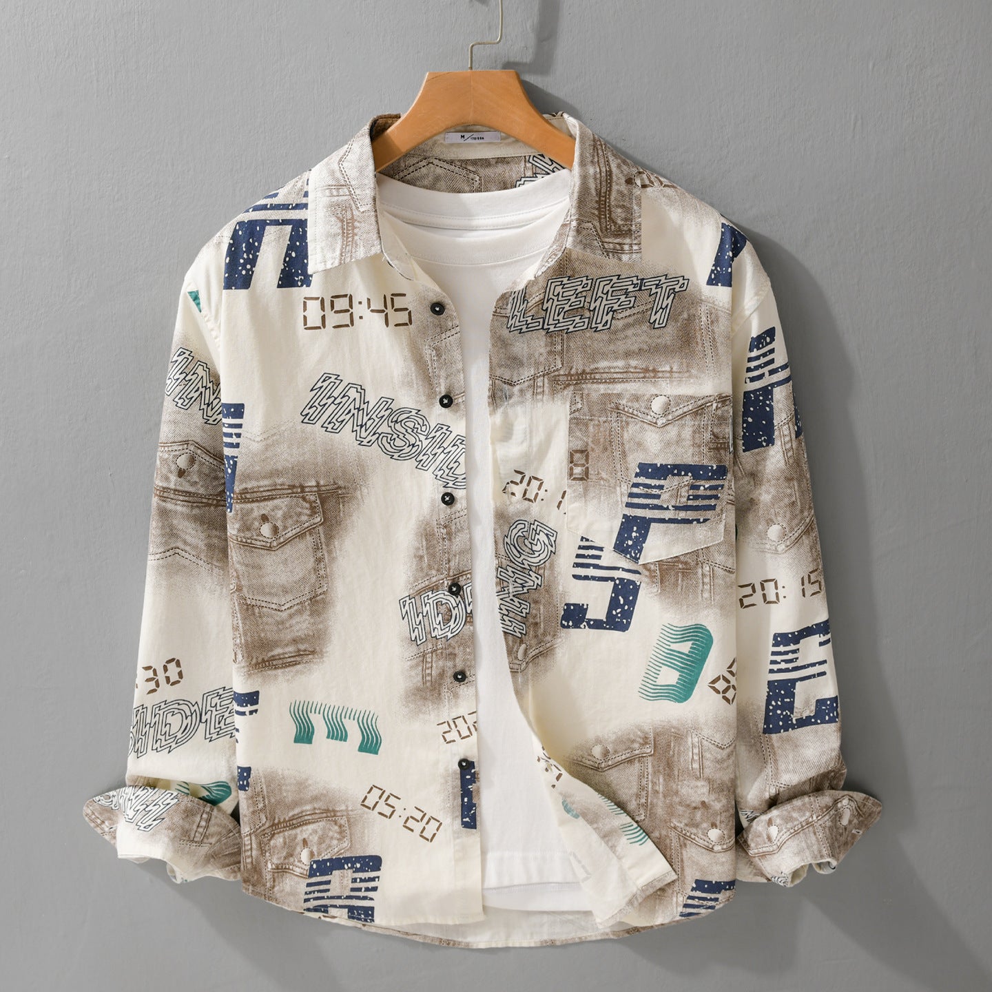 Men's Graphic Print Overshirt in Relaxed Fit with Chest Pockets Chichicherry