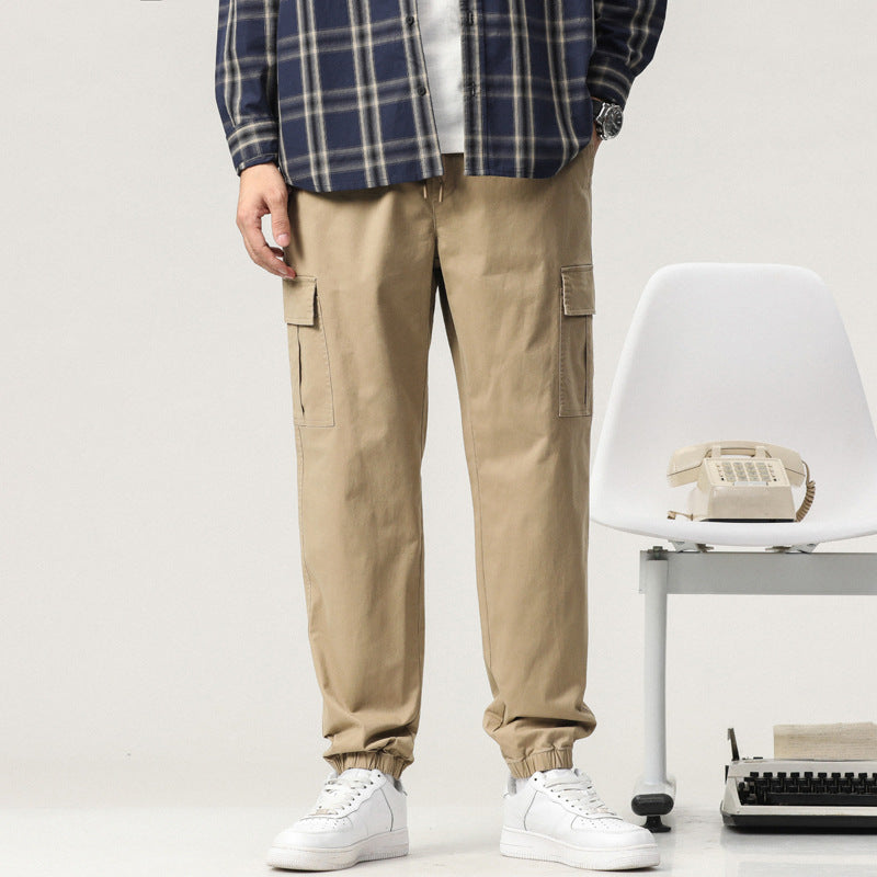 Men Tapered Cargo-Jogger Pants with Drawstring Waist, Flap Pockets and Elastic Ankle Cuffs Chichicherry