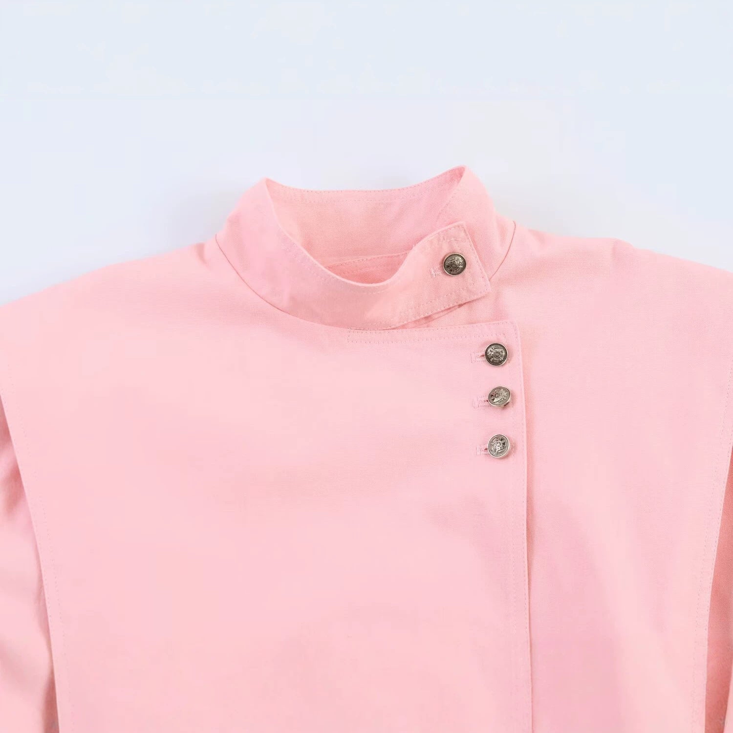 Women's short blazer in origami look with stand-up collar, asymmetric button placket, and patch pockets Chichicherry
