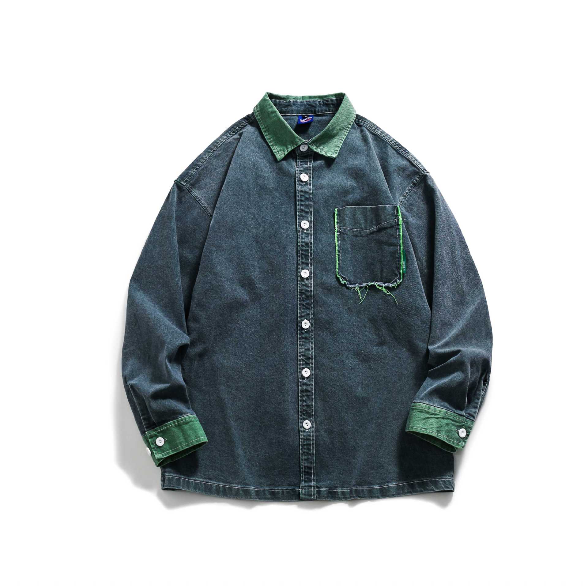Men's Jeans Shirt Jacket in Oversized Cut with Frayed Chest Pocket Chichicherry