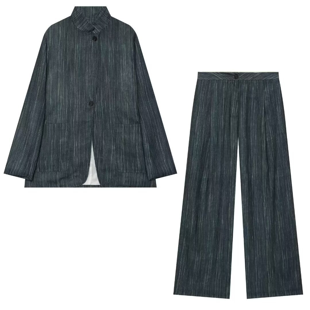 Women's Wide Leg Marlene Trousers with Pleat and Fine Pinstripe Chichicherry