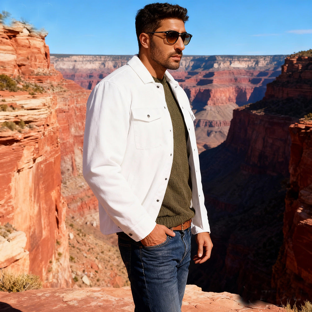 Men's Corduroy Shirt Jacket in Western Style with Flap Chest Pockets Chichicherry