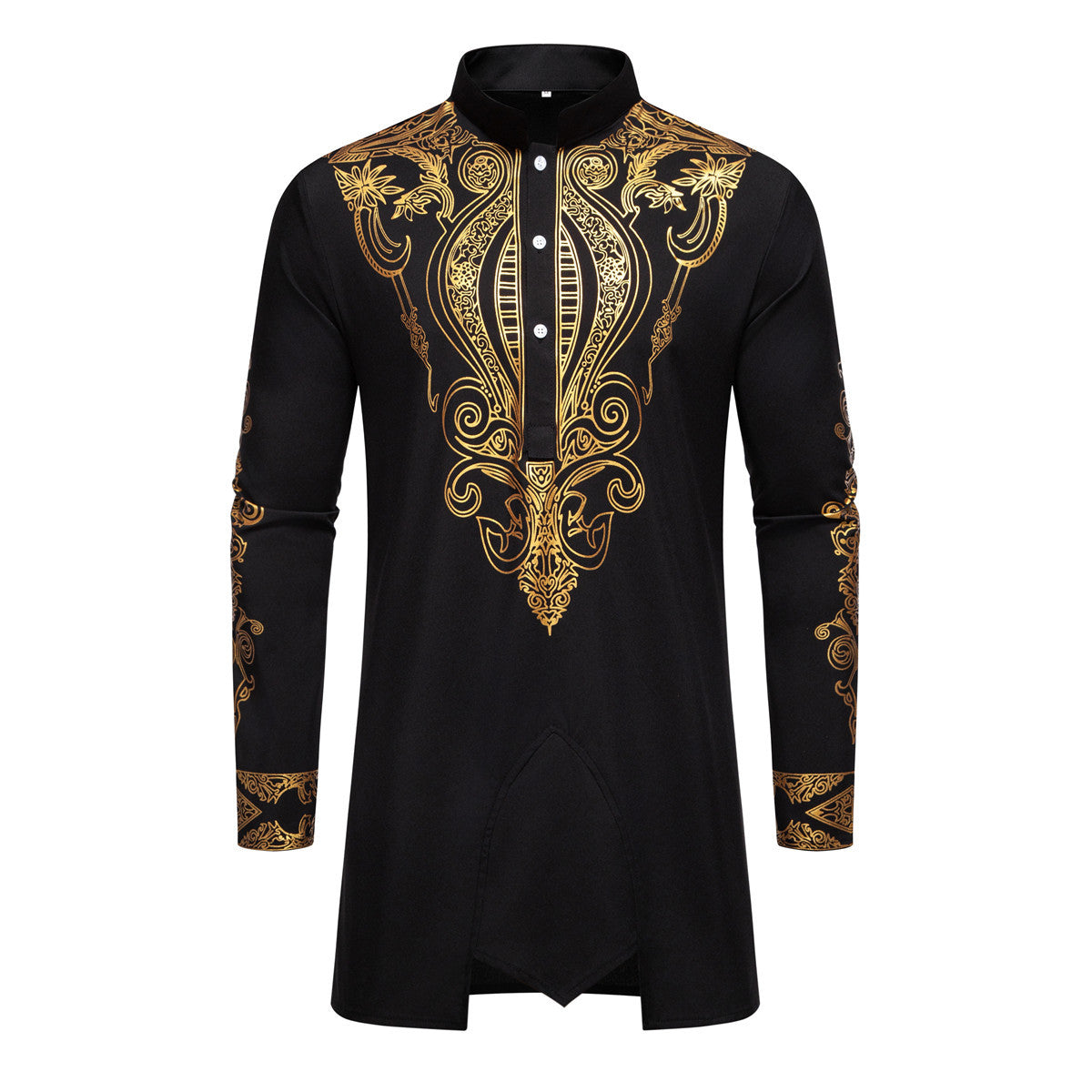 Men's Tunic Suit with Stand Collar and Ornamental Gold Application Chichicherry