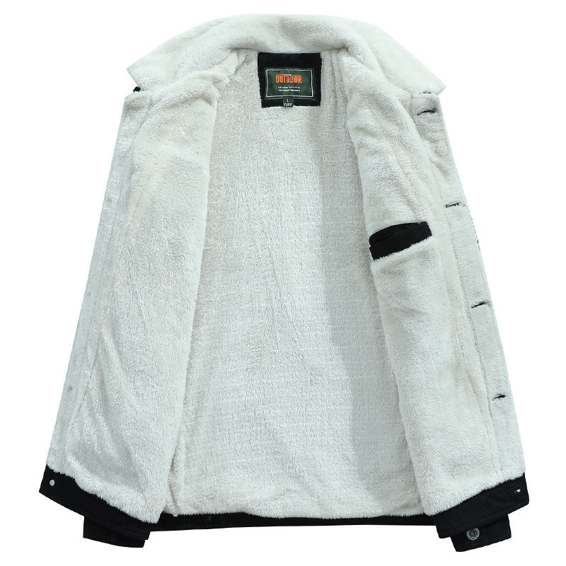 Men's canvas trucker jacket with warming teddy fleece lining and classic shirt collar Chichicherry