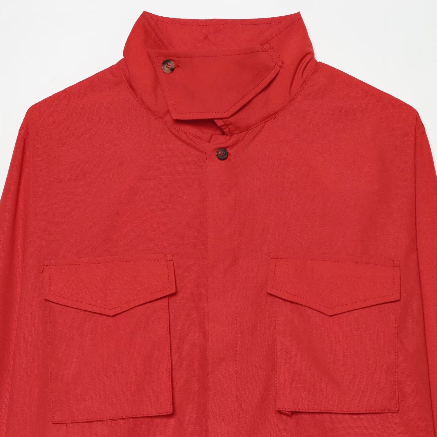 Women's overshirt with stand-up collar, patch chest pockets and concealed button placket Chichicherry