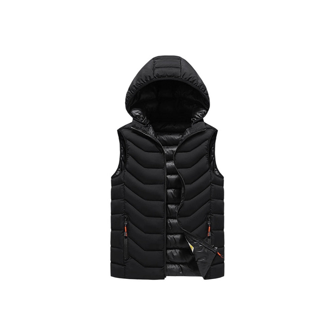 Men's Sleeveless Thermo Utility Vest with Quilted Chevron Structure, Hood and Two-Way Zipper Chichicherry