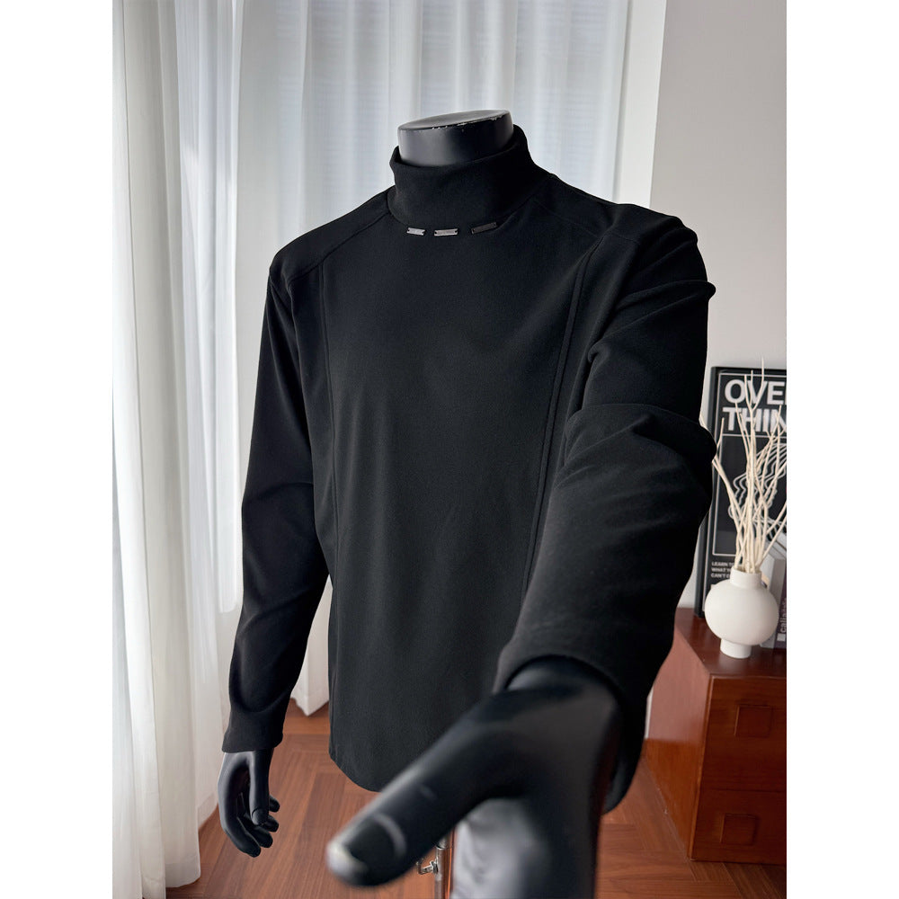 Men's Rollneck Fine Knit Shirt with Metal Studs at the Collar and Slim Silhouette Chichicherry