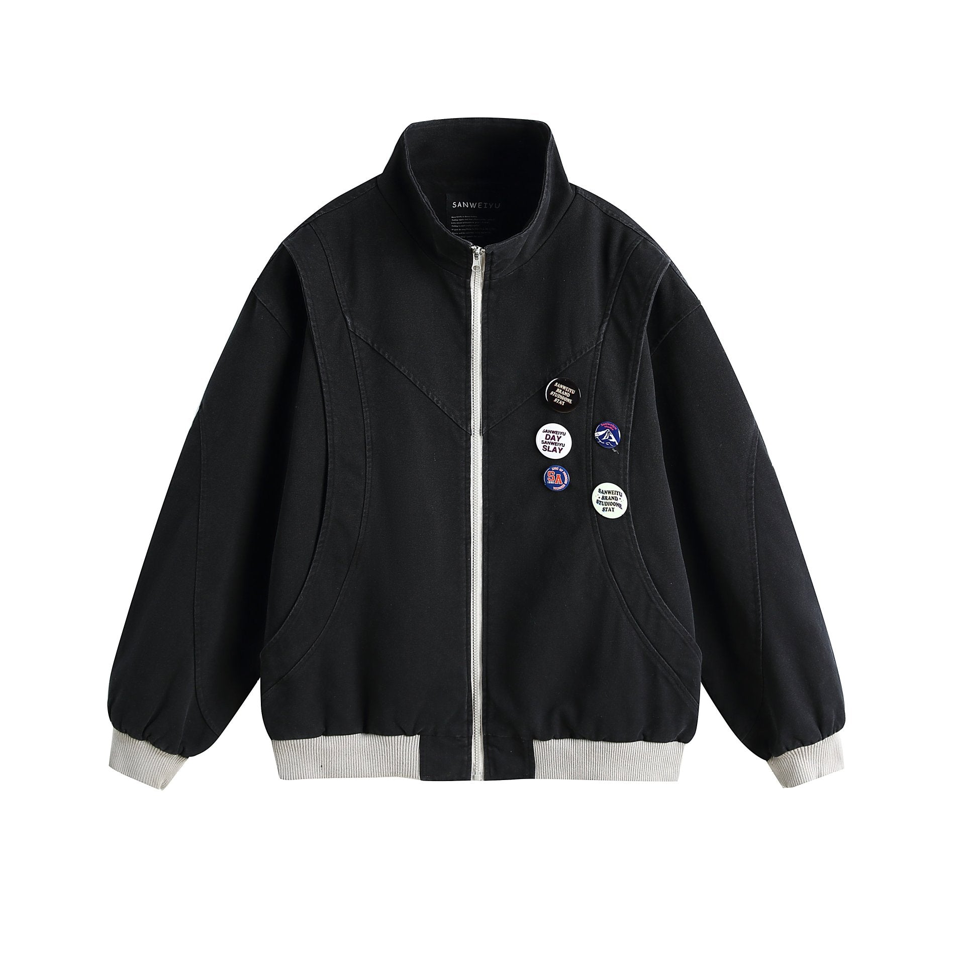 Women's short blouson with stand-up collar, ribbed cuffs and lapel pins Chichicherry