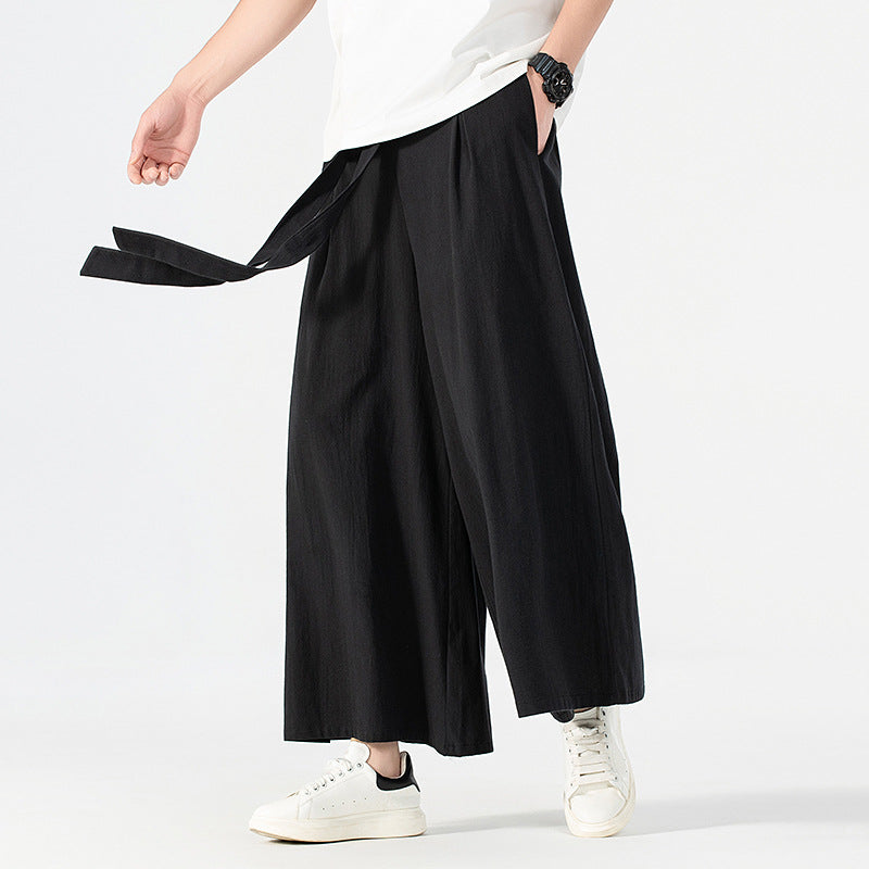 Women's Culotte-Style Skirt Pants with Wide Leg and Ties Belt Chichicherry