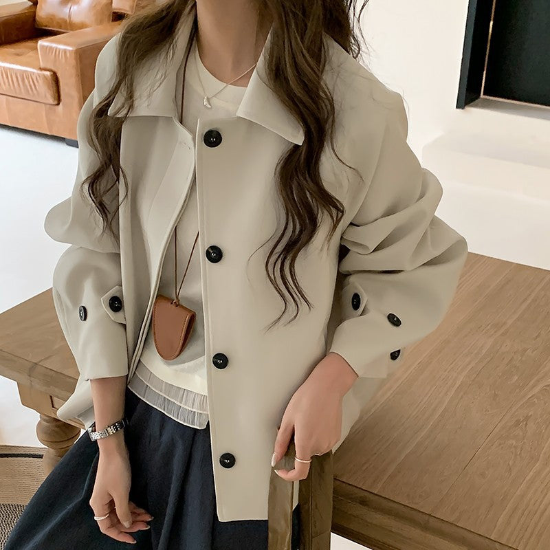 Women's Oversized Short Jacket with Dropped Shoulders and Large Button Placket Chichicherry