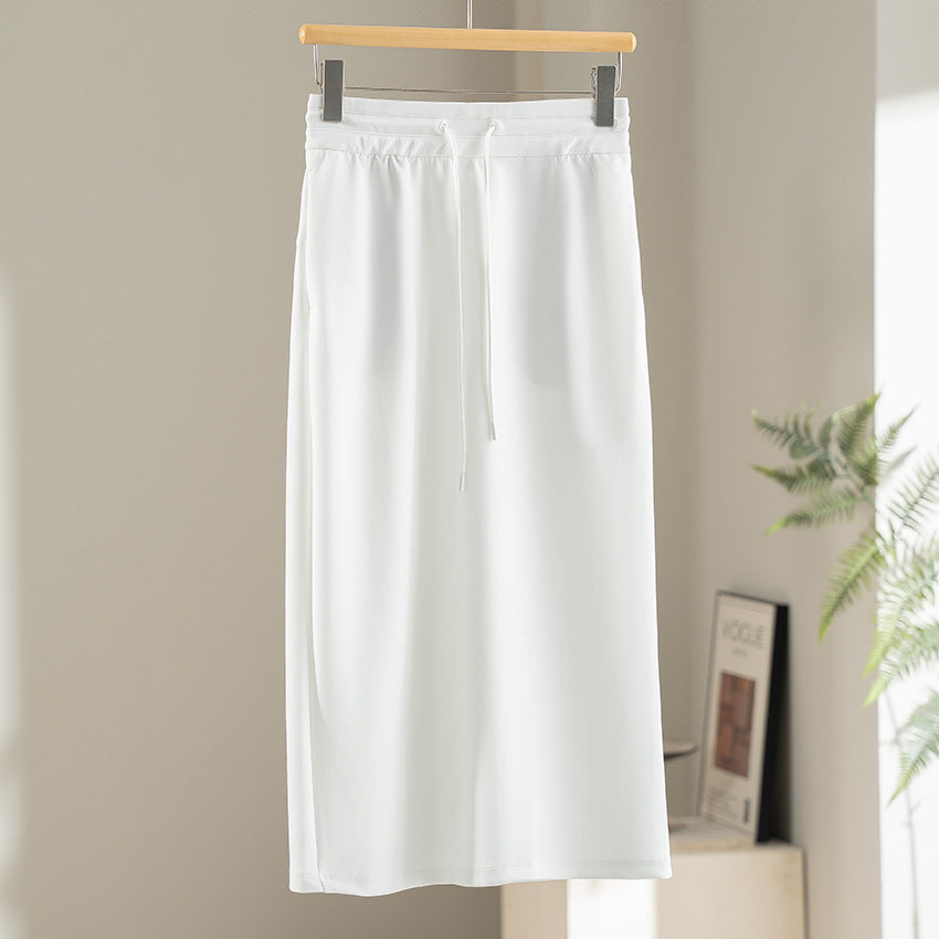 Women's midi skirt made of soft jersey with elastic waistband and drawstring Chichicherry
