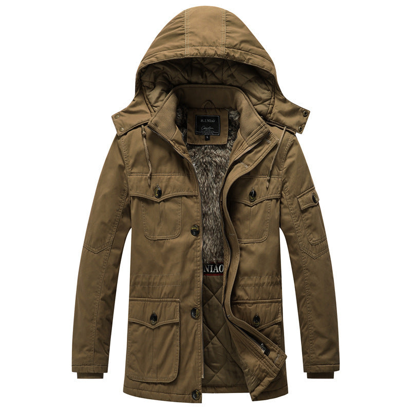 Men's canvas parka with quilted thermal lining, faux fur inner lining, and hood Chichicherry