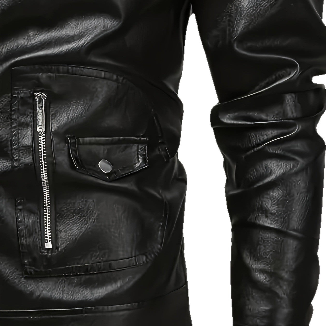 Men's Asymmetrical Biker Jacket made of Faux Leather with Quilted Shoulder Padding and Utility Pockets Chichicherry