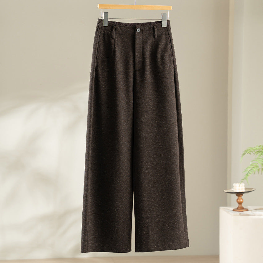 Women Wide-Cut High-Waist Trousers with Pleats and Flowing Wool Blend Quality Chichicherry