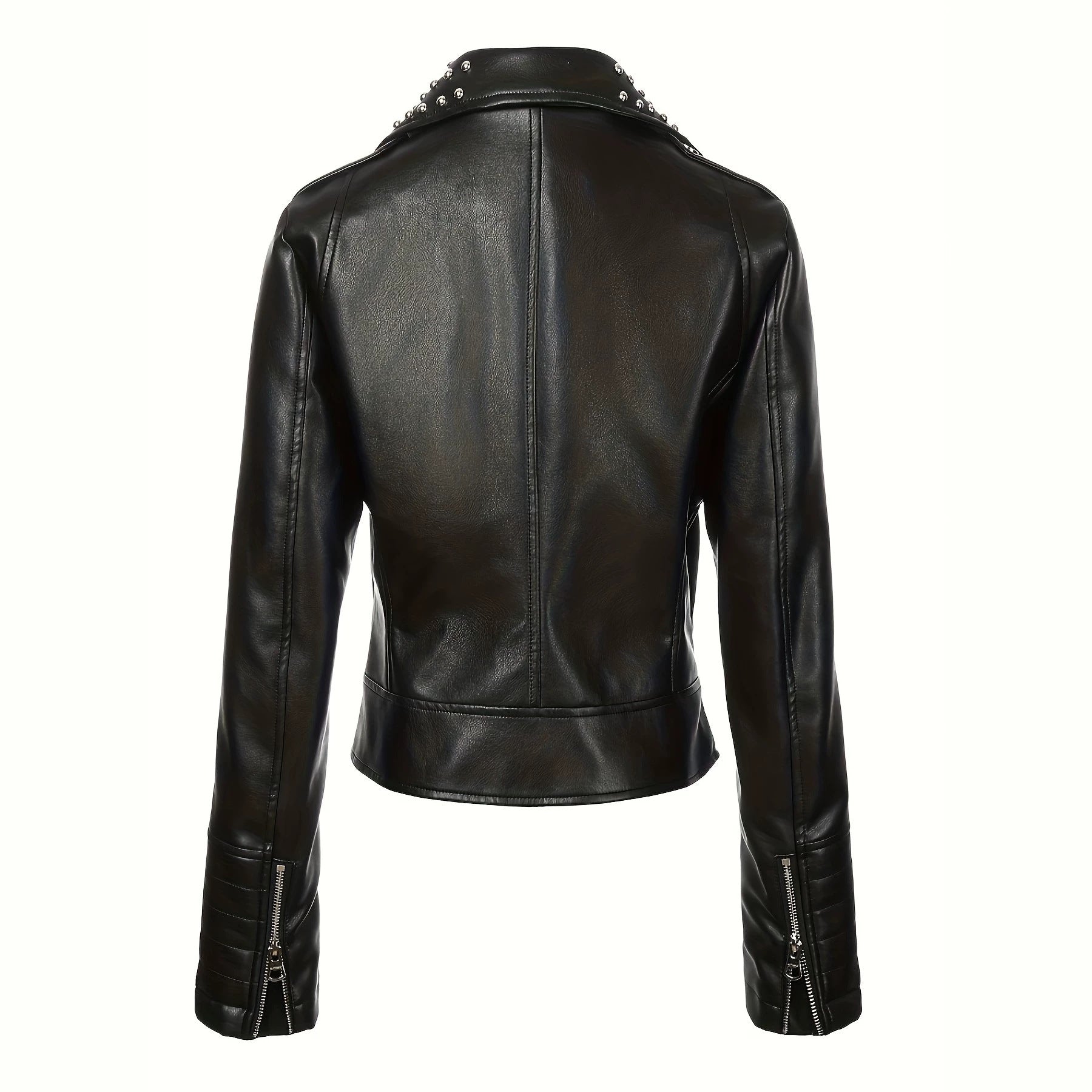 Women's Asymmetrical Biker Jacket made of Faux Leather with Studded Lapel and Quilted Arm Zone Chichicherry
