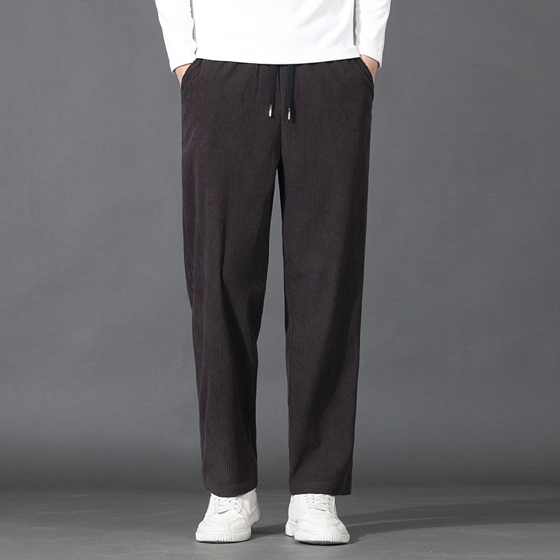 Men Straight-Leg Ribbed Structure Lounge Pants with Elastic Waistband and Flap Pocket Chichicherry