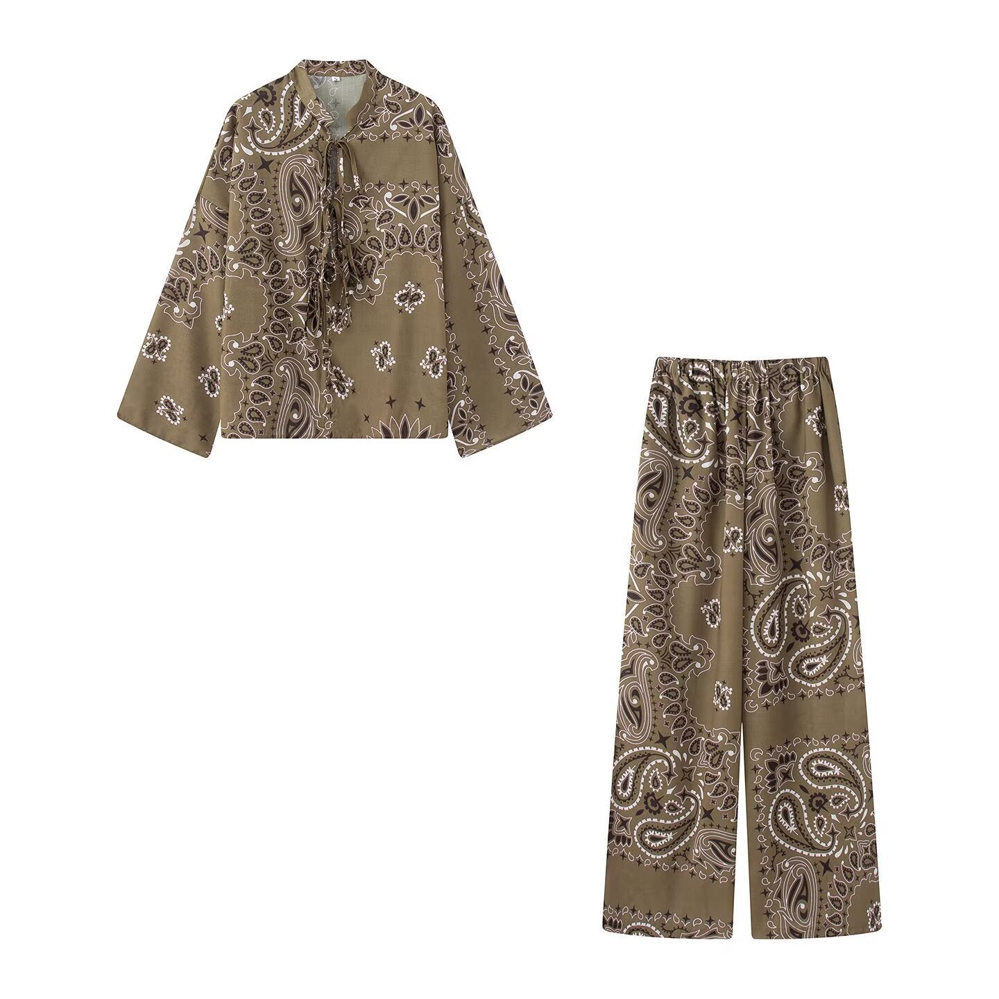 Women Light Palazzo Sleep Pants with Paisley Print and Elastic Waist Chichicherry