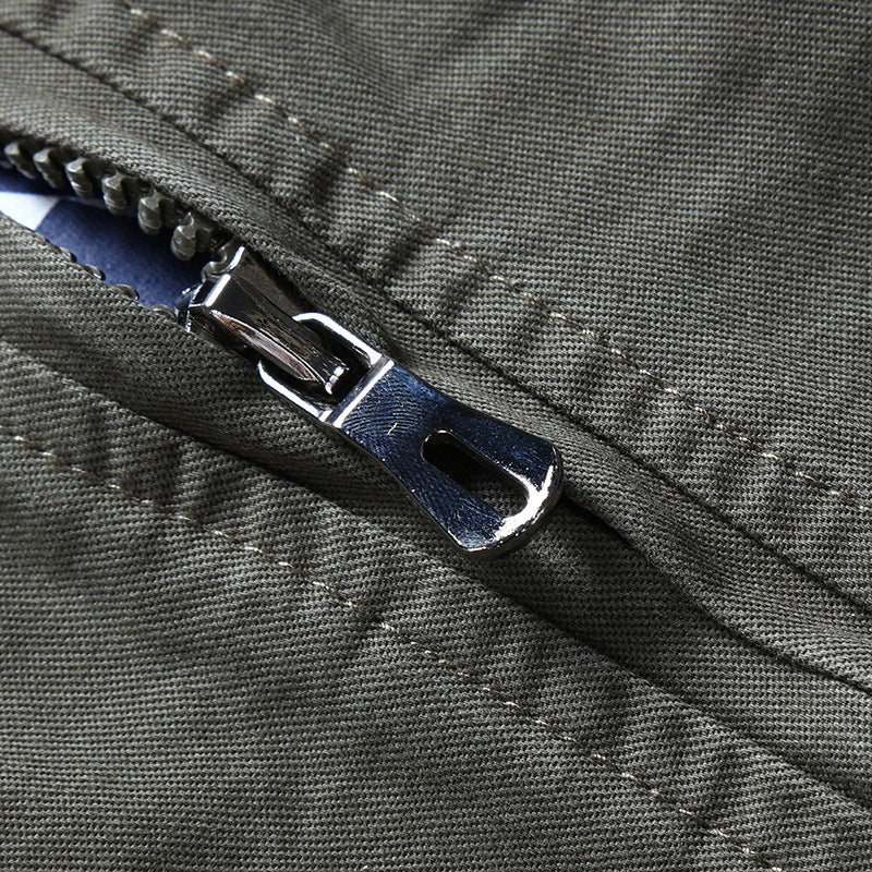 Men's Canvas Flight Jacket with Front Flap Pockets, Arm Pocket and Ribbed Cuffs Chichicherry