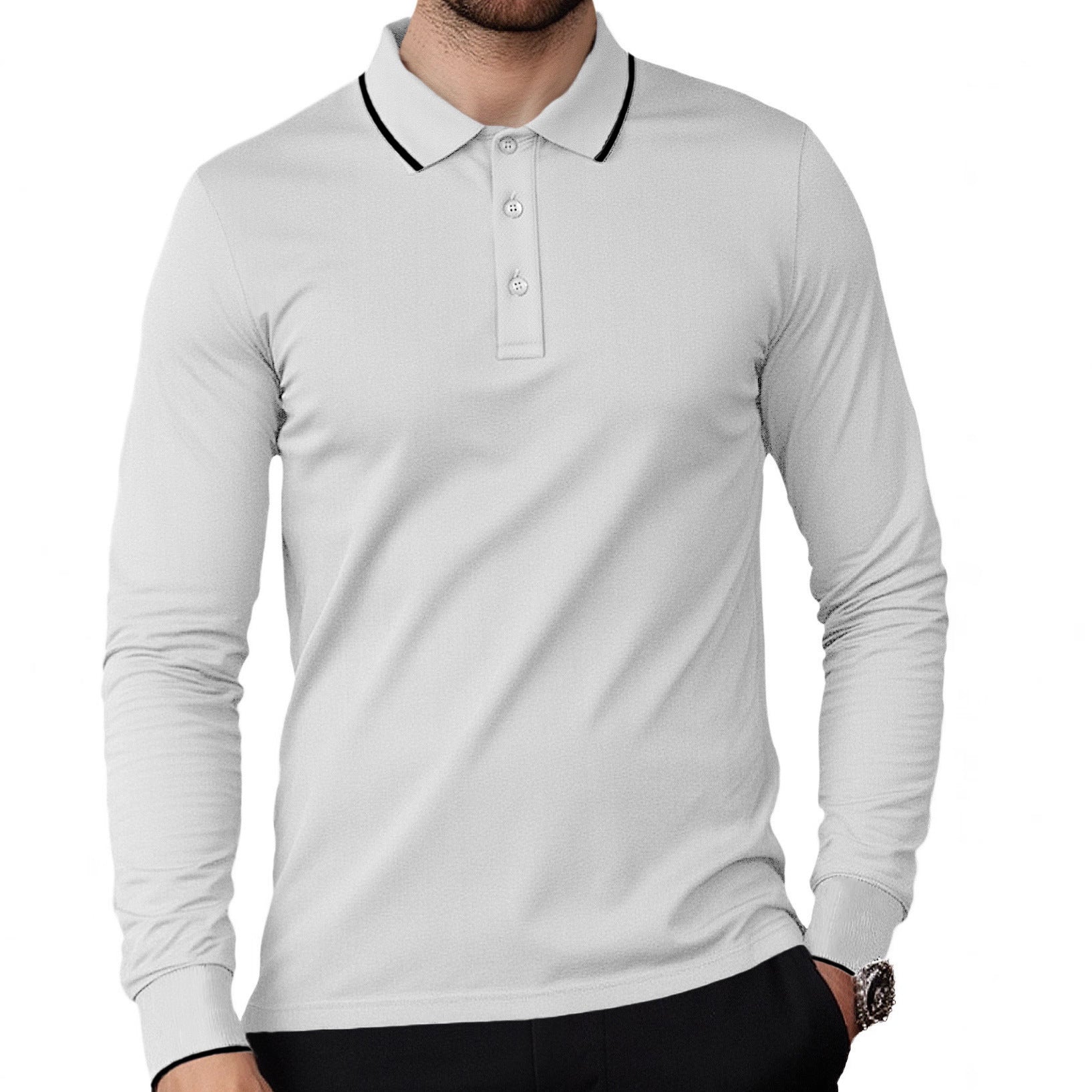 Men's Long Sleeve Pique Polo with Contrasting Collar and Cuffs Chichicherry