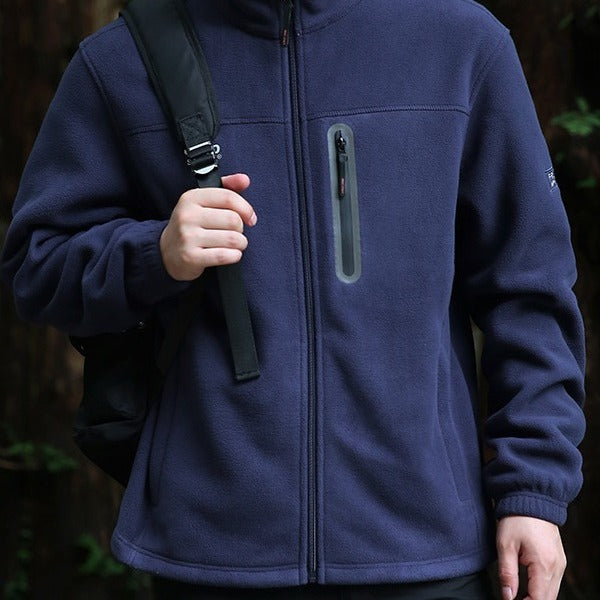 Men's Breathable Microfleece Jacket with Water-Repellent Chest Zip Placket and Stand-Up Collar Chichicherry