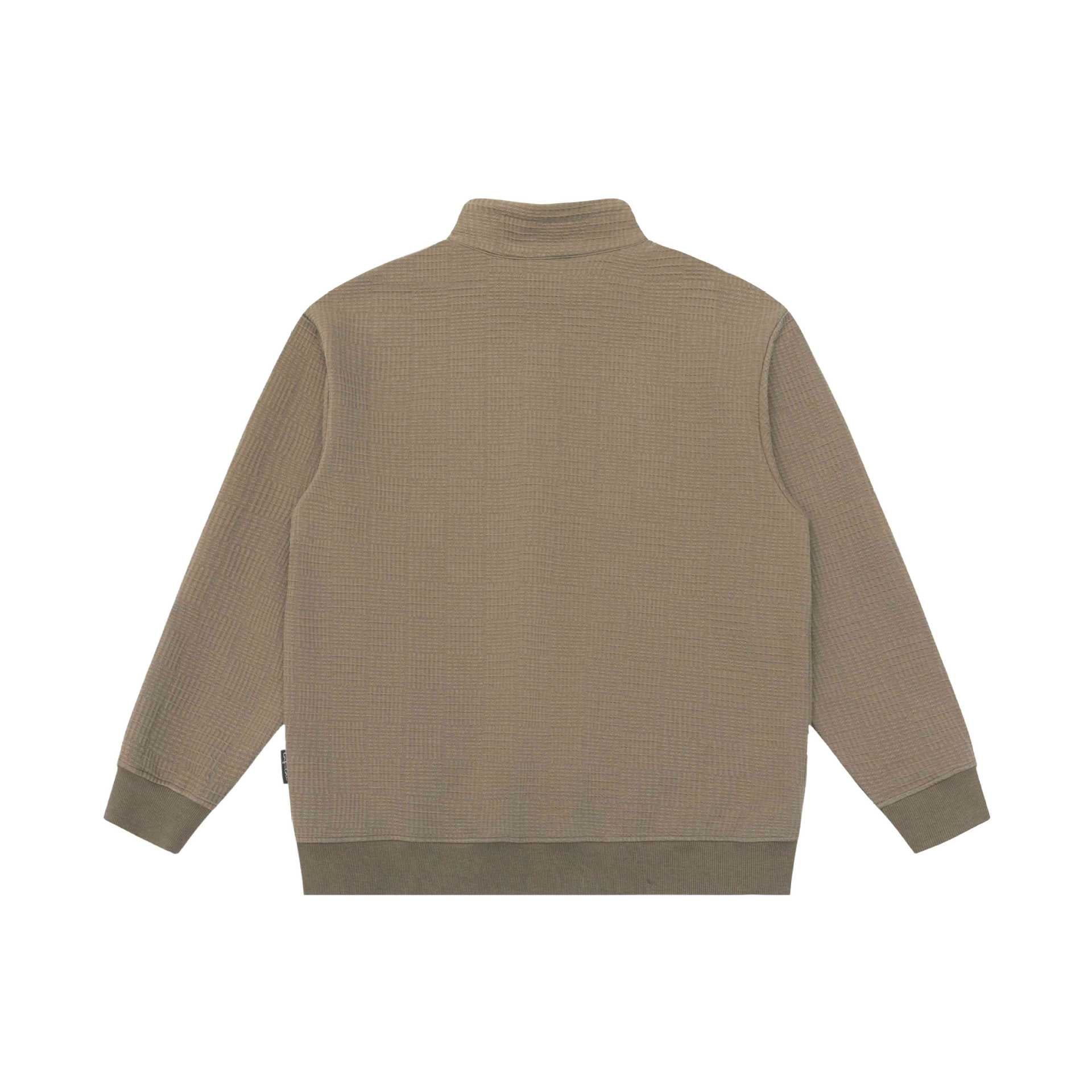 Unisex Structured Waffle Knit Half Zip Sweater with Stand-Up Collar and Ribbed Cuffs Chichicherry