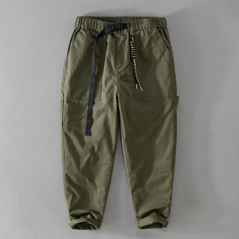 Men's Tapered Utility-Style Cargo Pants with Cuffed Hem and Elastic Waistband Chichicherry