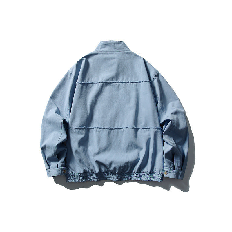 Unisex Boxy Transitional Jacket with Stand-Up Collar, Concealed Zipper and Elastic Hem Chichicherry