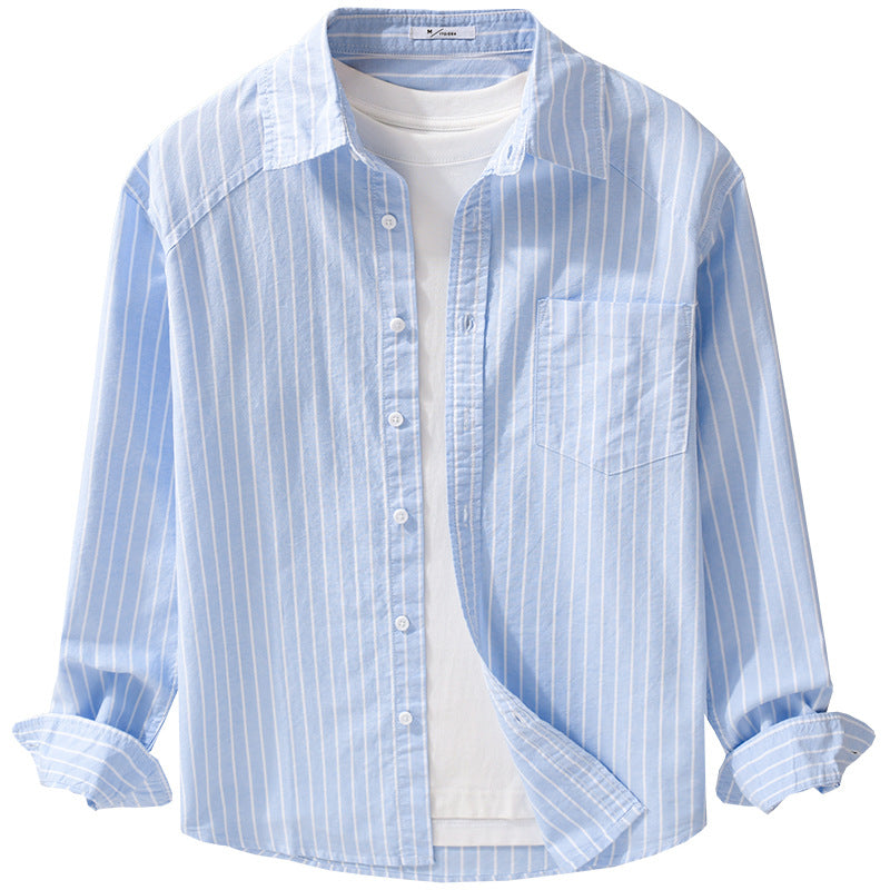 Men's pinstripe layering shirt jacket made of lightweight cotton blend with chest pocket Chichicherry