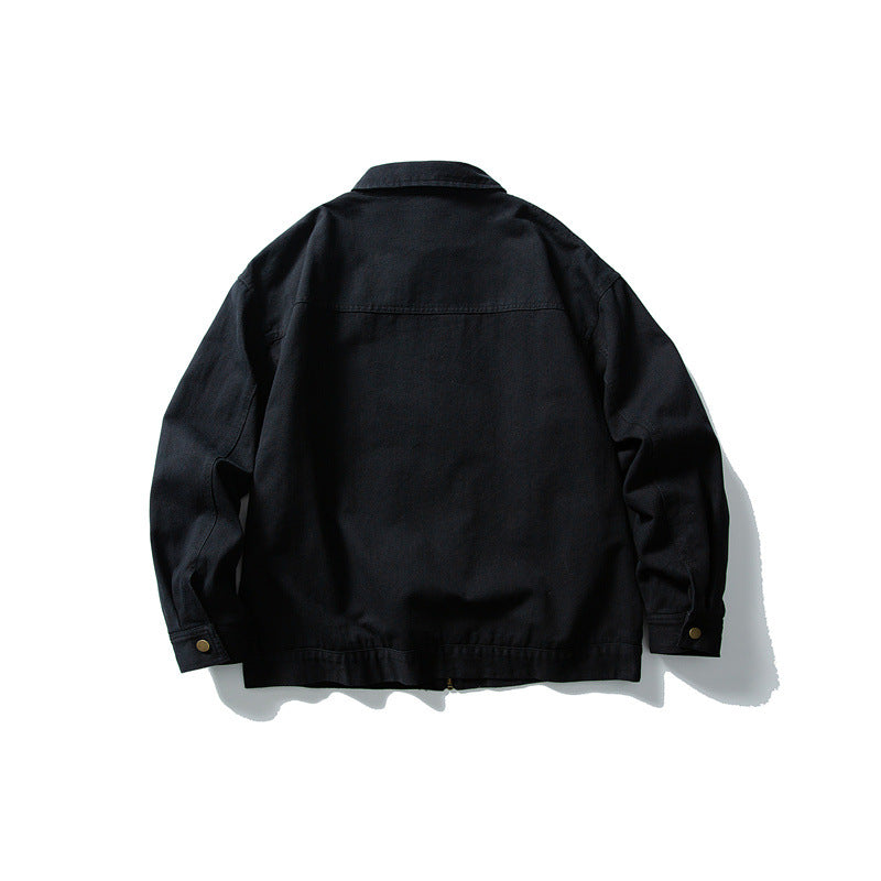 Unisex Kastig cut canvas workwear jacket with full zipper and patch chest pockets Chichicherry