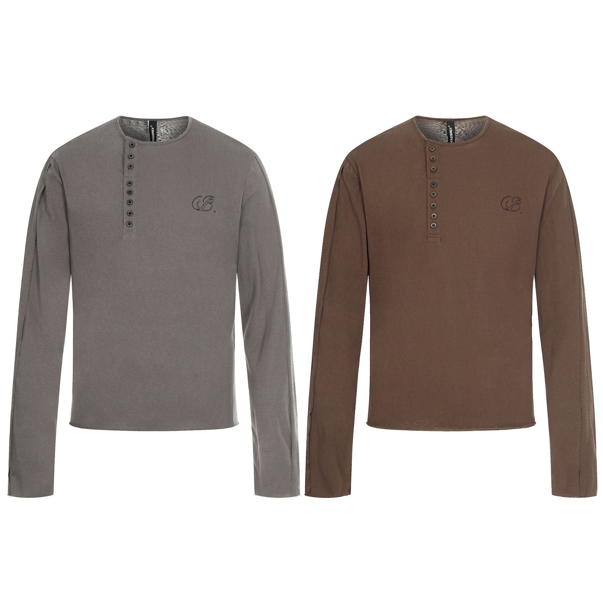 Men's Long Sleeve Henley Shirt with Asymmetric Button Placket and Light Relaxed Fit Chichicherry
