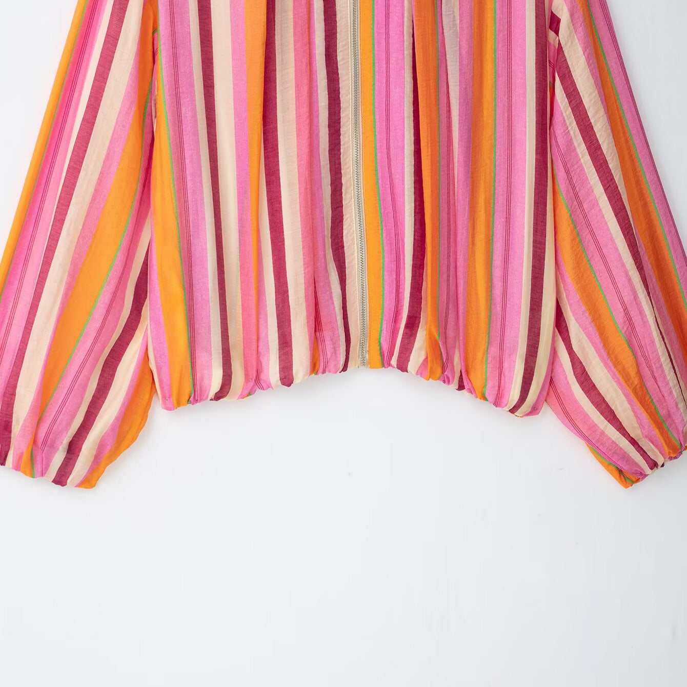 Women's Striped Transitional Bomber Jacket with Balloon Sleeves Chichicherry