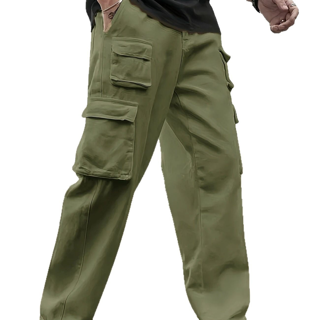 Men's Oversized Cargo Pants with Reinforced Flap Pockets and Straight Leg Chichicherry