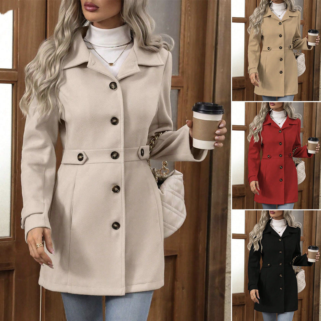 Women's Tailored Short Coat made of Wool Blend with Decorative Strap and Decorative Buttons Chichicherry